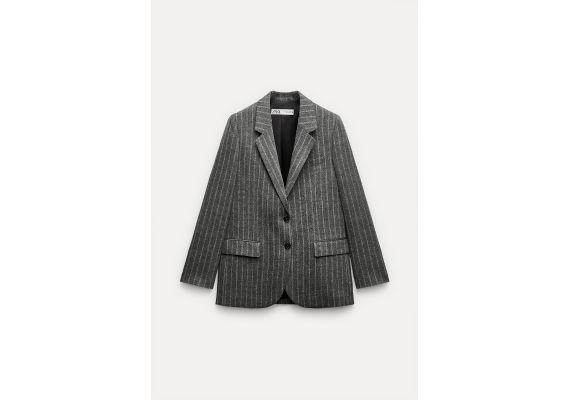 Zara Пиджак с разделителем zw collection pinstripe wool blend blazer , Цвет: Серый, Размер: XS, изображение 5