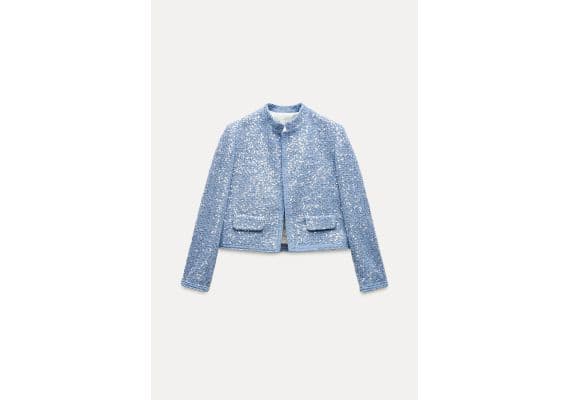 Zara Куртка zw collection sequin jacket, Цвет: Синий, Размер: XS, изображение 7