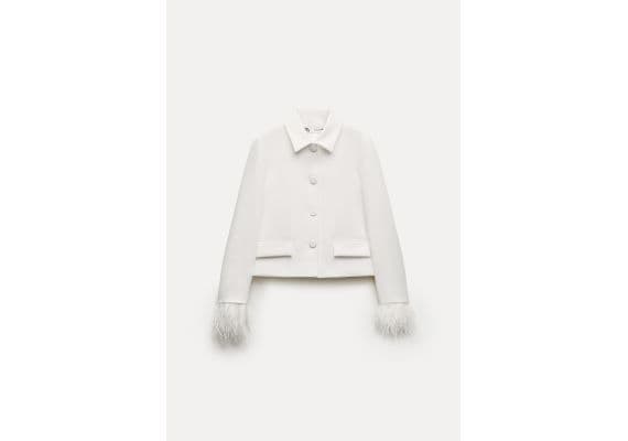 Zara Коллекция zw short blazer with feathers , Цвет: Бежевый, Размер: XL, изображение 4