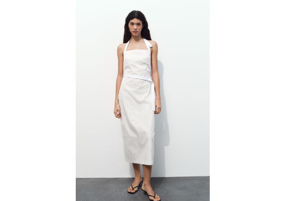 Zara   halter gabardine midi dress , Цвет: multicolor, Размер: L