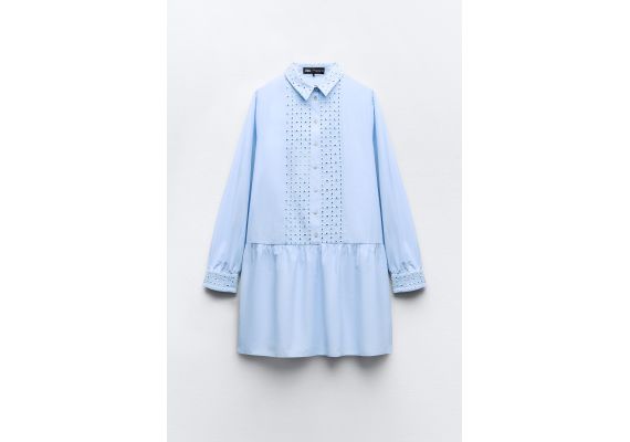 Zara Платье-мини с вышивкой cutwork, Цвет: Синий, Размер: M, изображение 4