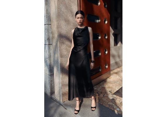 Zara  разделители satin midi dress , Цвет: Черный, Размер: M