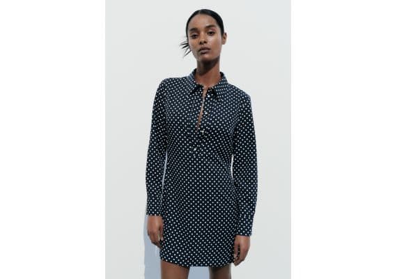 Zara Короткое платье в горошек , Цвет: Синий, Размер: XL, изображение 2