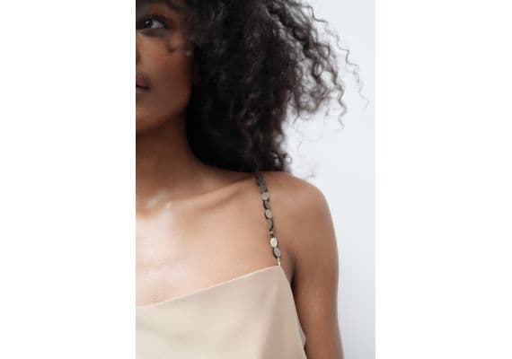 Zara   slip dress with beaded straps , Цвет: Бежевый, Размер: XS, изображение 4