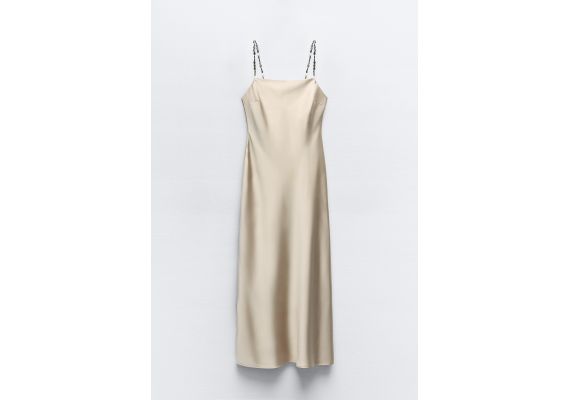 Zara   slip dress with beaded straps , Цвет: Бежевый, Размер: XS, изображение 5