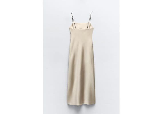 Zara   slip dress with beaded straps , Цвет: Бежевый, Размер: XS, изображение 6