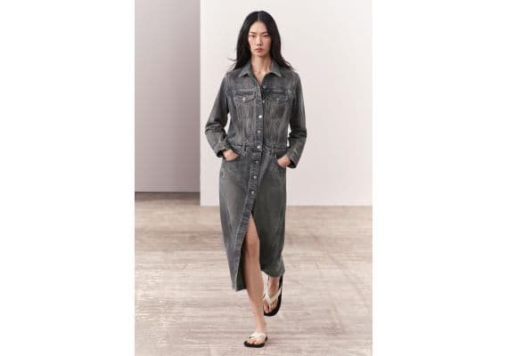 Zara Платье-рубашка из коллекции zw collection denim shirt dress , Цвет: Серый, Размер: XS