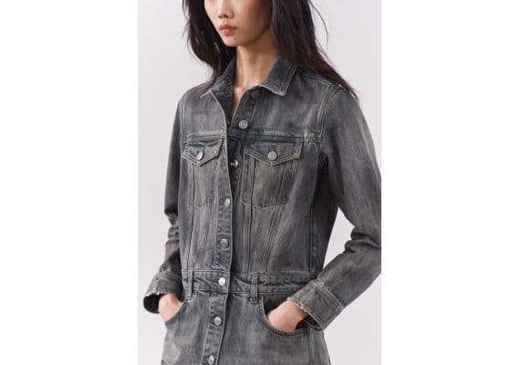 Zara Платье-рубашка из коллекции zw collection denim shirt dress , Цвет: Серый, Размер: XS, изображение 2