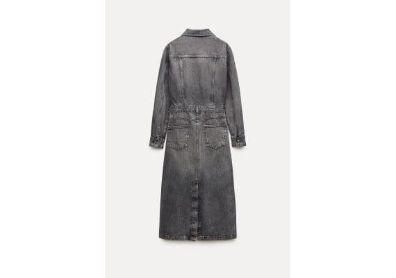 Zara Платье-рубашка из коллекции zw collection denim shirt dress , Цвет: Серый, Размер: XS, изображение 7