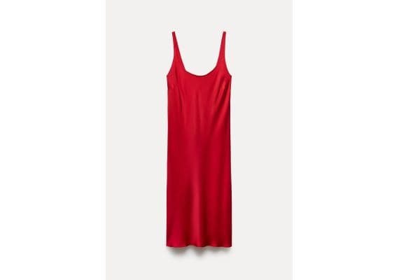 Zara Платье из коллекции zw collection из атласа с отделкой, Цвет: Красный, Размер: XS, изображение 6