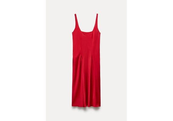 Zara Платье из коллекции zw collection из атласа с отделкой, Цвет: Красный, Размер: XS, изображение 7