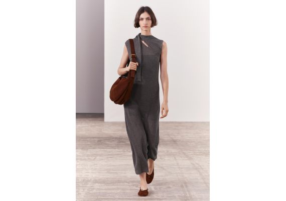 Zara Платье midi с узлом , Цвет: Серый, Размер: M