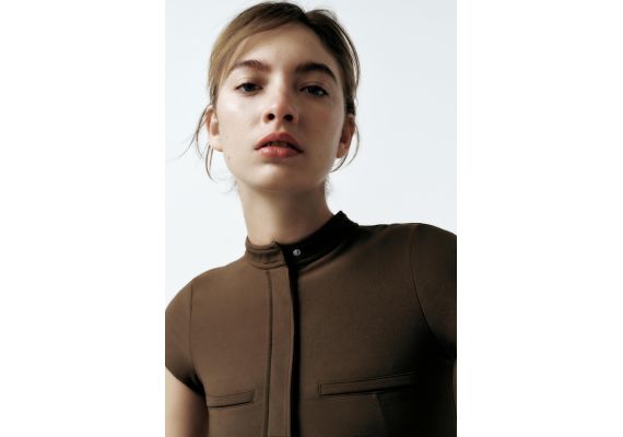 Zara Короткое платье с карманами , Цвет: Зеленый, Размер: L, изображение 3