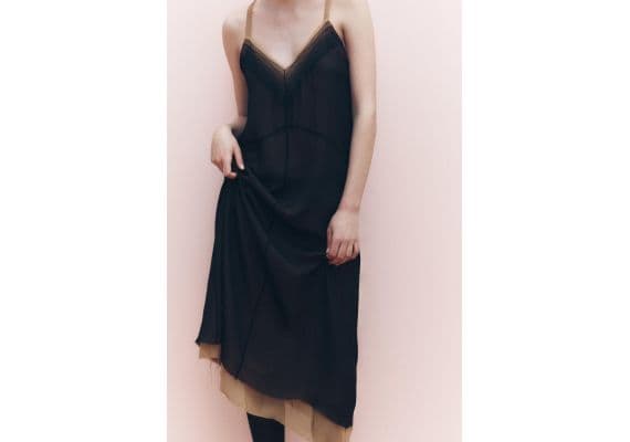 Zara   slip dress with contrast lining , Цвет: Черный, Размер: XL, изображение 2