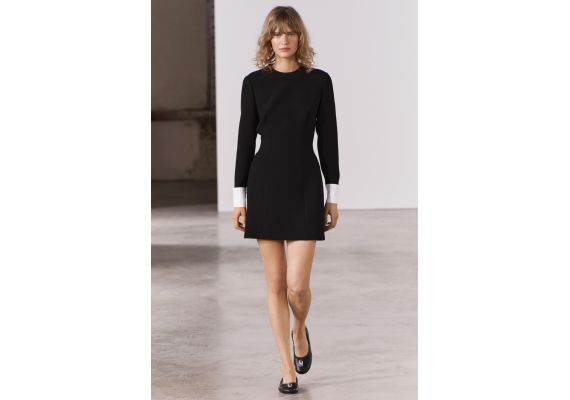 Zara Платье с разделителем из коллекции zw collection matching cuffed dress , Цвет: Черный, Размер: L