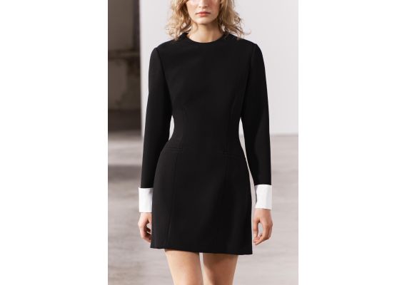 Zara Платье с разделителем из коллекции zw collection matching cuffed dress , Цвет: Черный, Размер: XS, изображение 2