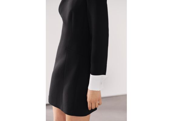 Zara Платье с разделителем из коллекции zw collection matching cuffed dress , Цвет: Черный, Размер: S, изображение 4