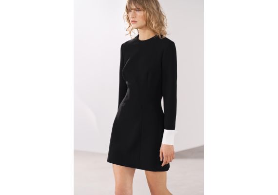 Zara Платье с разделителем из коллекции zw collection matching cuffed dress , Цвет: Черный, Размер: M, изображение 5