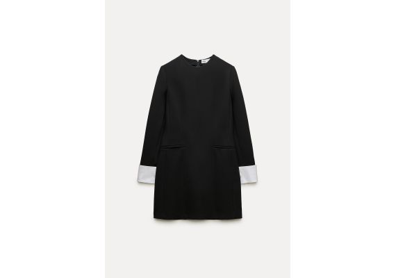 Zara Платье с разделителем из коллекции zw collection matching cuffed dress , Цвет: Черный, Размер: M, изображение 6