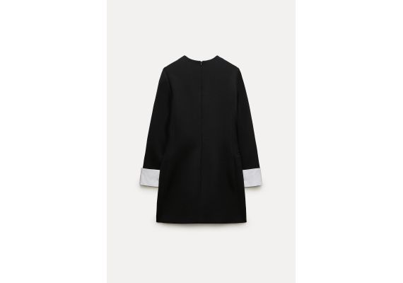 Zara Платье с разделителем из коллекции zw collection matching cuffed dress , Цвет: Черный, Размер: L, изображение 7