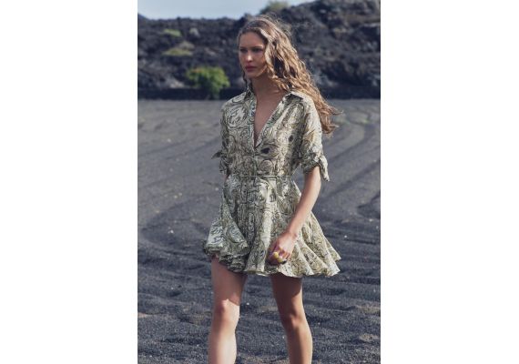 Zara Короткое платье с воротником из 100% хлопка, Цвет: multicolor, Размер: XXL, изображение 4