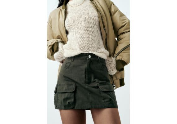 Zara Юбка-мини cargo mini skirt с высокой посадкой и петлями для ремня, Цвет: Хаки, Размер: XS, изображение 2