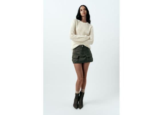 Zara Юбка-мини cargo mini skirt с высокой посадкой и петлями для ремня, Цвет: Хаки, Размер: XS, изображение 6