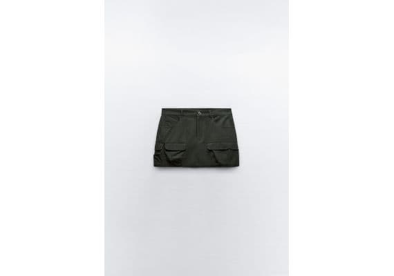 Zara Юбка-мини cargo mini skirt с высокой посадкой и петлями для ремня, Цвет: Хаки, Размер: XS, изображение 9