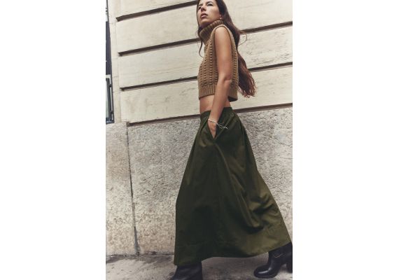 Zara Юбка со съемным поясом poplin midi skirt , Цвет: Зеленый, Размер: XS