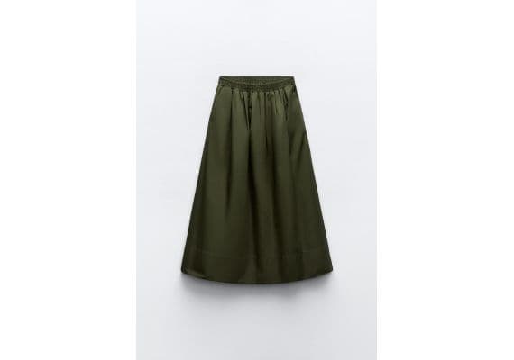 Zara Юбка со съемным поясом poplin midi skirt , Цвет: Зеленый, Размер: XS, изображение 3