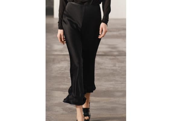 Zara Юбка-миди из коллекции zw из атласа, Цвет: Черный, Размер: XS, изображение 4