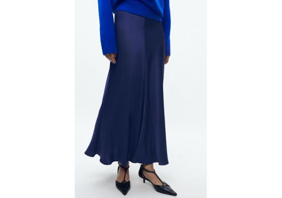 Zara Юбка-миди из атласа с высокой талией из коллекции zw collection , Цвет: Синий, Размер: XL, изображение 2