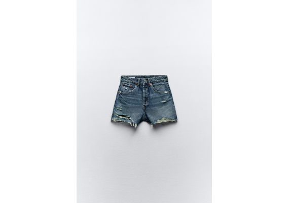 Zara   trf high-waist denim ripped shorts , Цвет: Синий, Размер: 46, изображение 4