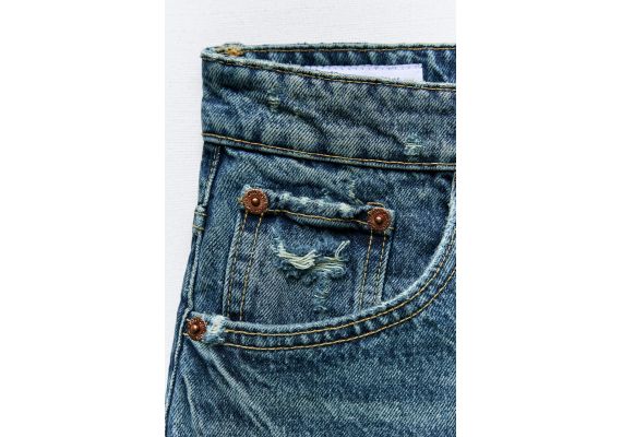 Zara   trf high-waist denim ripped shorts , Цвет: Синий, Размер: 46, изображение 7