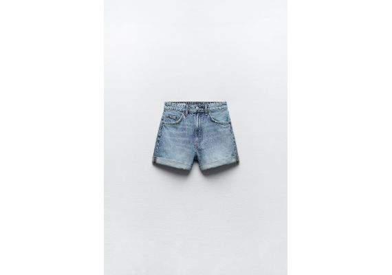 Zara Бермуды с высокой посадкой trf mom fit denim , Цвет: Синий, Размер: 32, изображение 4