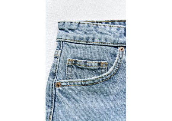 Zara Бермуды с высокой посадкой trf mom fit denim , Цвет: Синий, Размер: 32, изображение 7