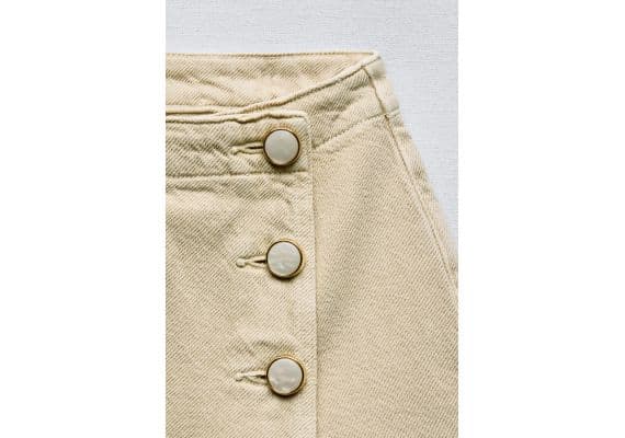 Zara Юбка-шорты z1975 denim wrap skort with buttons , Цвет: Бежевый, Размер: M, изображение 5