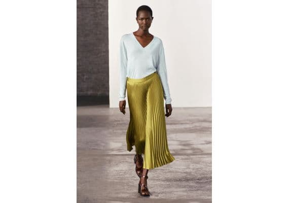 Zara Юбка-солнце zw collection pleated satin skirt , Цвет: Зеленый, Размер: M