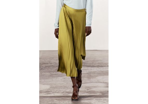 Zara Юбка-солнце zw collection pleated satin skirt , Цвет: Зеленый, Размер: M, изображение 2