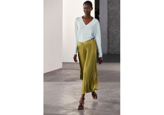 Zara Юбка-солнце zw collection pleated satin skirt , Цвет: Зеленый, Размер: XL, изображение 4