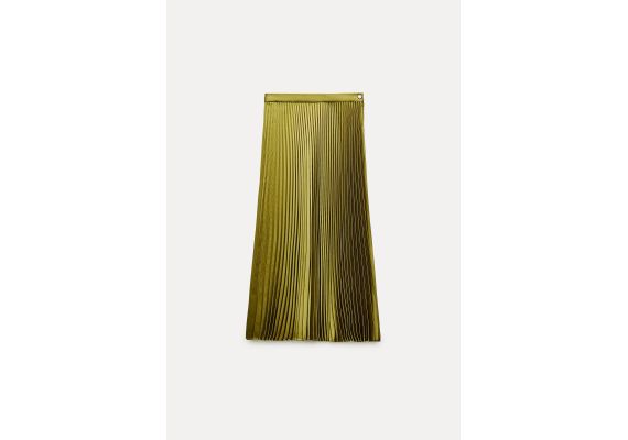 Zara Юбка-солнце zw collection pleated satin skirt , Цвет: Зеленый, Размер: M, изображение 6