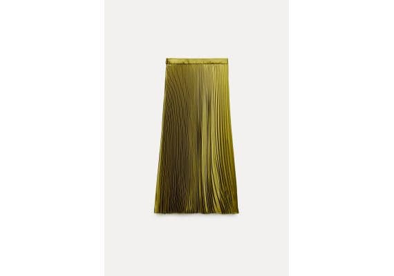 Zara Юбка-солнце zw collection pleated satin skirt , Цвет: Зеленый, Размер: XL, изображение 7