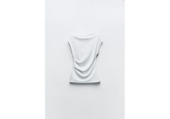 Zara Asymmetric ribbed top , Цвет: Белый, Размер: L, изображение 6