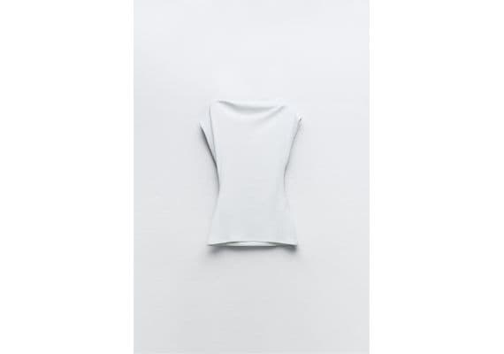 Zara Asymmetric ribbed top , Цвет: Белый, Размер: L, изображение 7