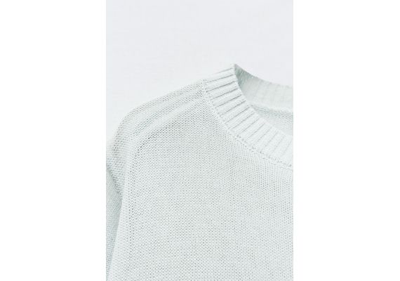 Zara Топ из тонкой вязки с круглым вырезом и короткими рукавами. сохраните  plain fine knit top , Цвет: Синий, Размер: M, изображение 9