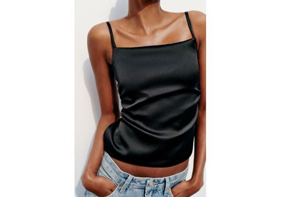 Zara Топ из атласа с завязкой на спине , Цвет: Черный, Размер: XS, изображение 3