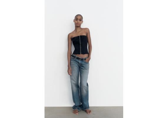 Zara Топ в стиле корсета denim trf , Цвет: Черный, Размер: S