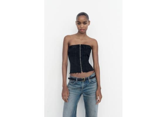 Zara Топ в стиле корсета denim trf , Цвет: Черный, Размер: XXL, изображение 2