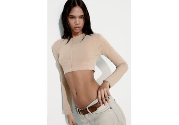 Zara Модель «knit crop top» , Цвет: Бежевый, Размер: XS, изображение 2