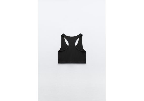 Zara Crop top with a round neckline and wide straps - seamless рибовый лимитированный верх , Цвет: Черный, Размер: M-L, изображение 4